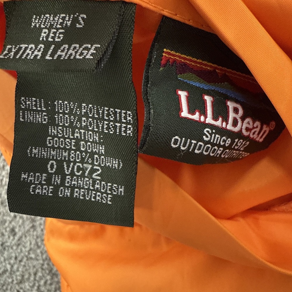 VTG Womens XL LL Bean Down Vest Puffer VC72 Orange Blue Full ZIp Pockets - Picture 4 of 7